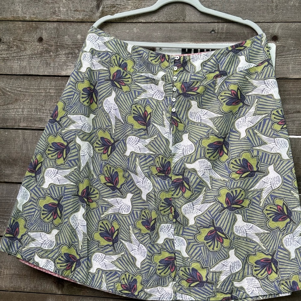 Reversible Bohemian A-Line Skirt with Floral and Bird Pattern